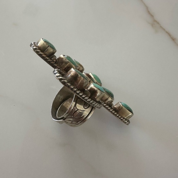 Turquoise Sterling Silver Cactus Statement Ring- Adjustable - Picture 10 of 12